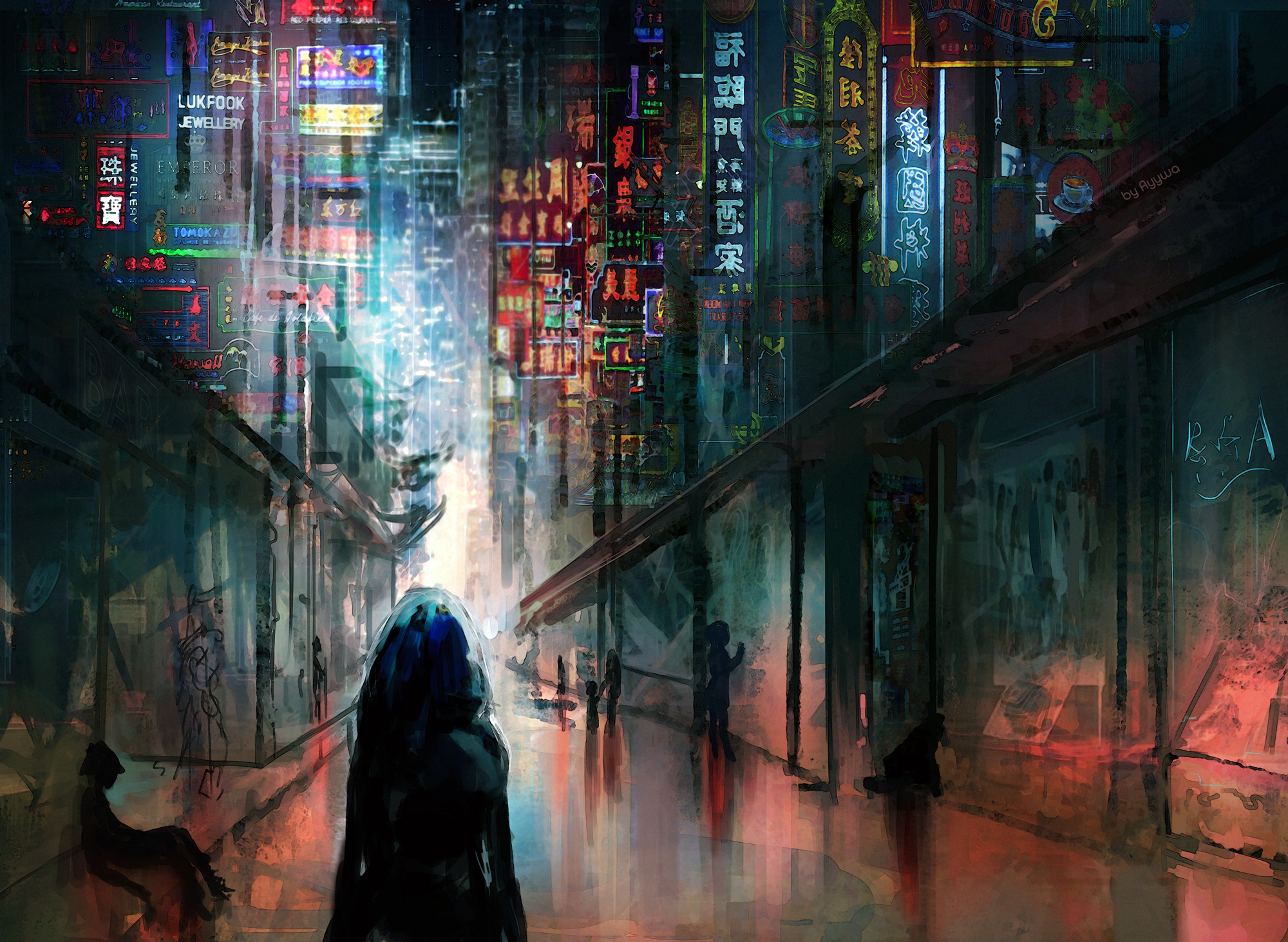 Anime Cyberpunk Scifi City Lights Night Buildings Futuristic