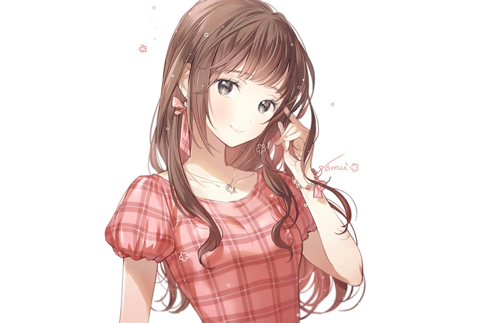 little anime girl with long brown hair