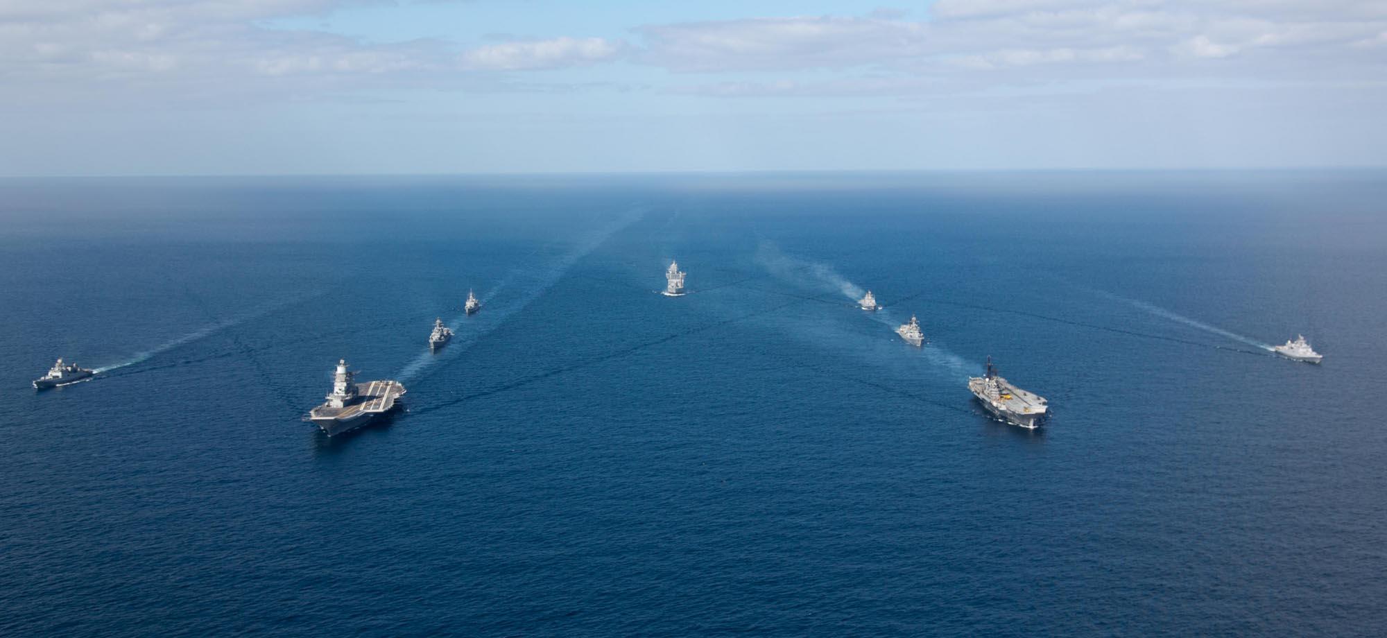 Indian Navy flotilla escorting aircraft carrier