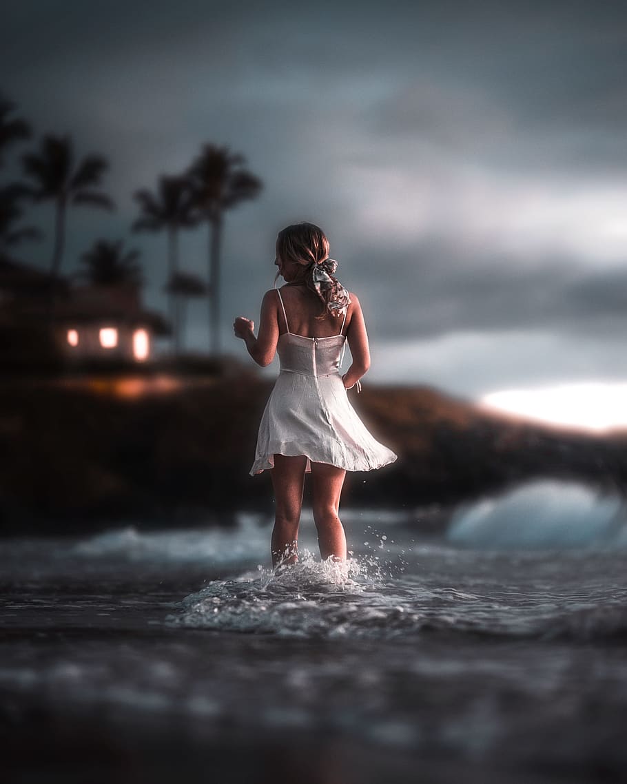 HD wallpaper: woman standing, vsco, instagram, cute, ocean, dress, blonde, hawaii