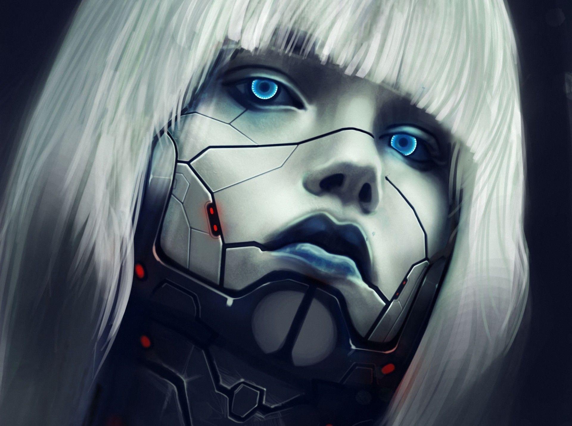 Eyes Robot Face Blonde Girl Hair Sci Fi Cyborg Women Females Face