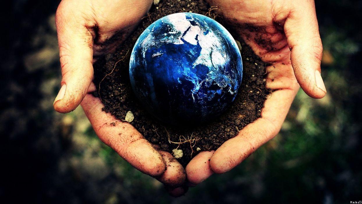 Hands Earth depth of field photo manipulation Terra