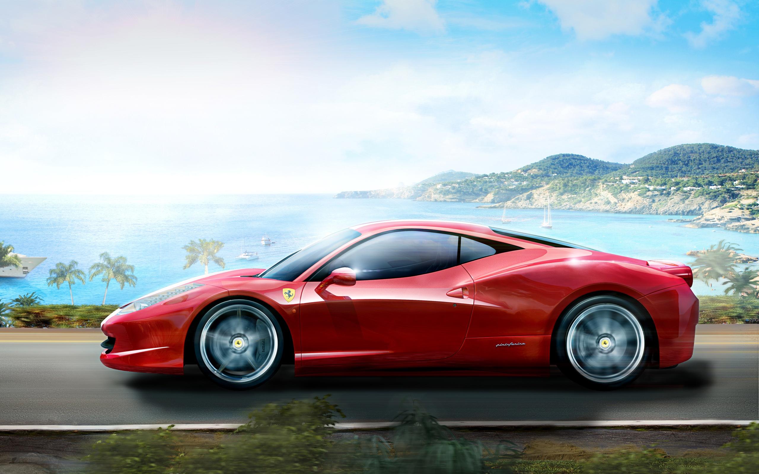 Wallpaper Red Ferrari sports car at high speed 2560x1600 HD