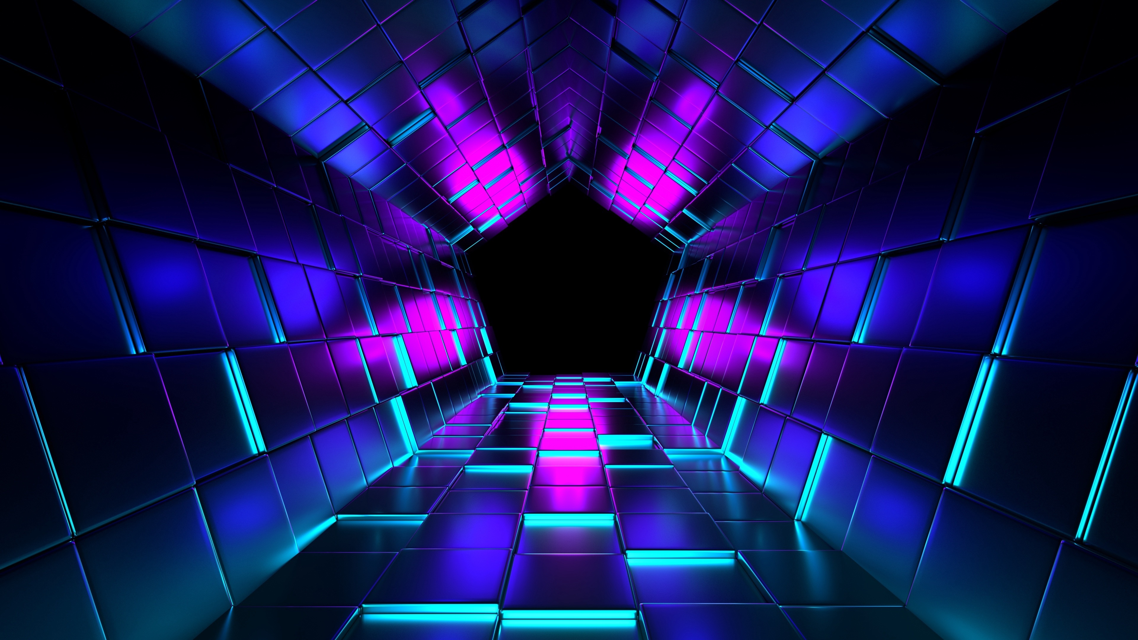 Pentagon tunnel with neón lights Wallpaper 4k Ultra HD