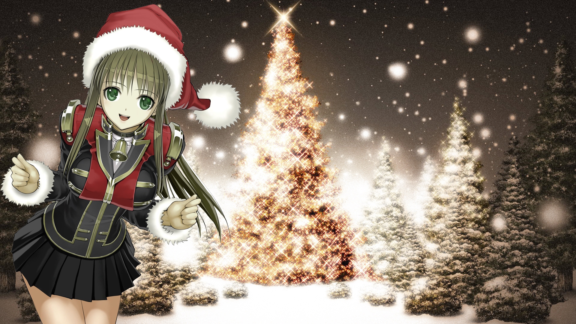 Download wallpaper 1920x1080 girl, smile, tree, snow