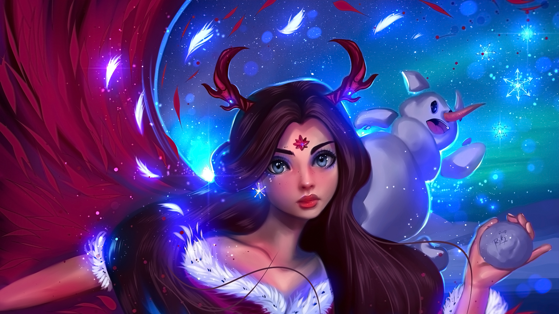 Christmas Girl With Snow Olaf, HD Anime, 4k Wallpaper