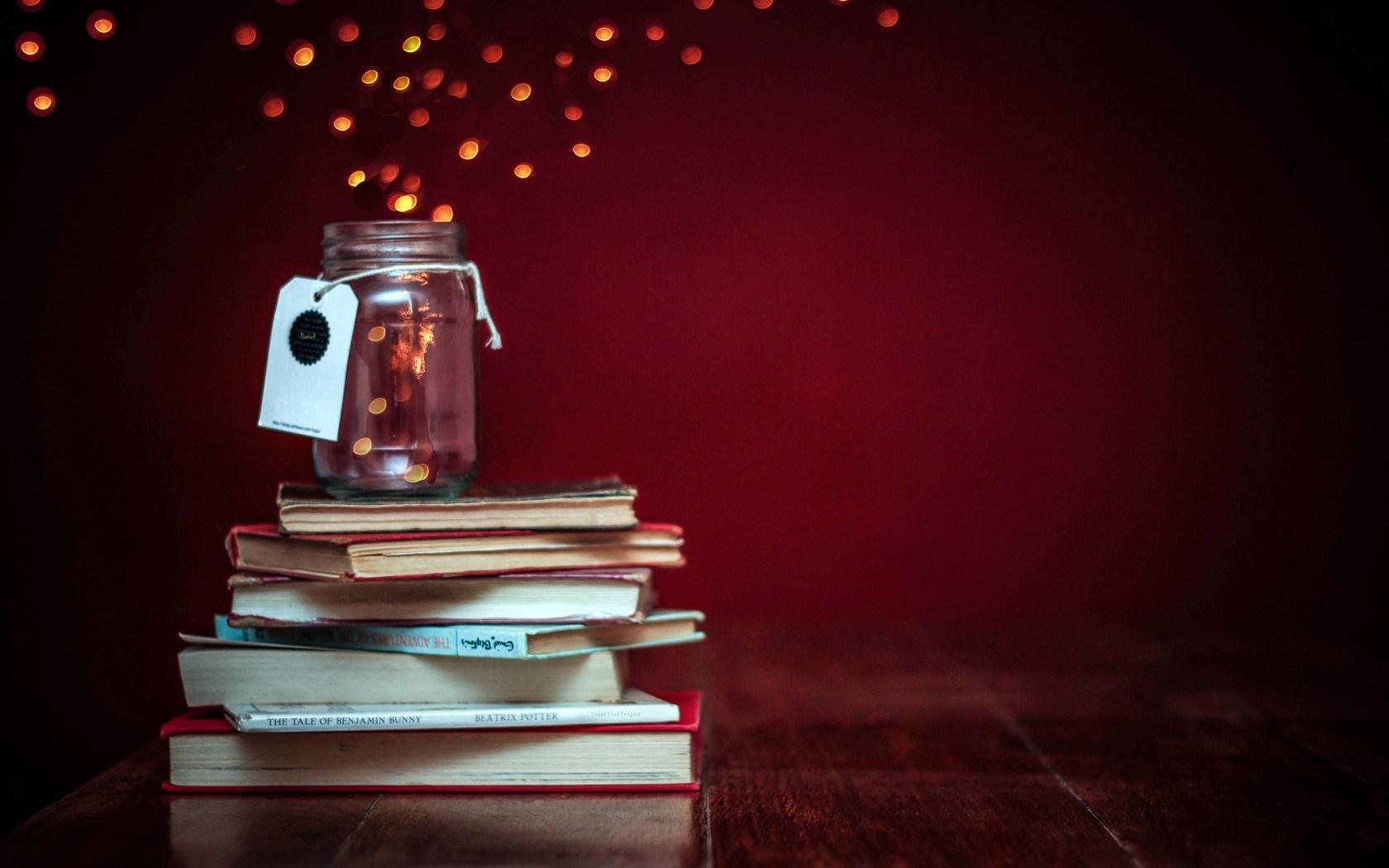 Books Jar Lights Bokeh HD Wallpaper