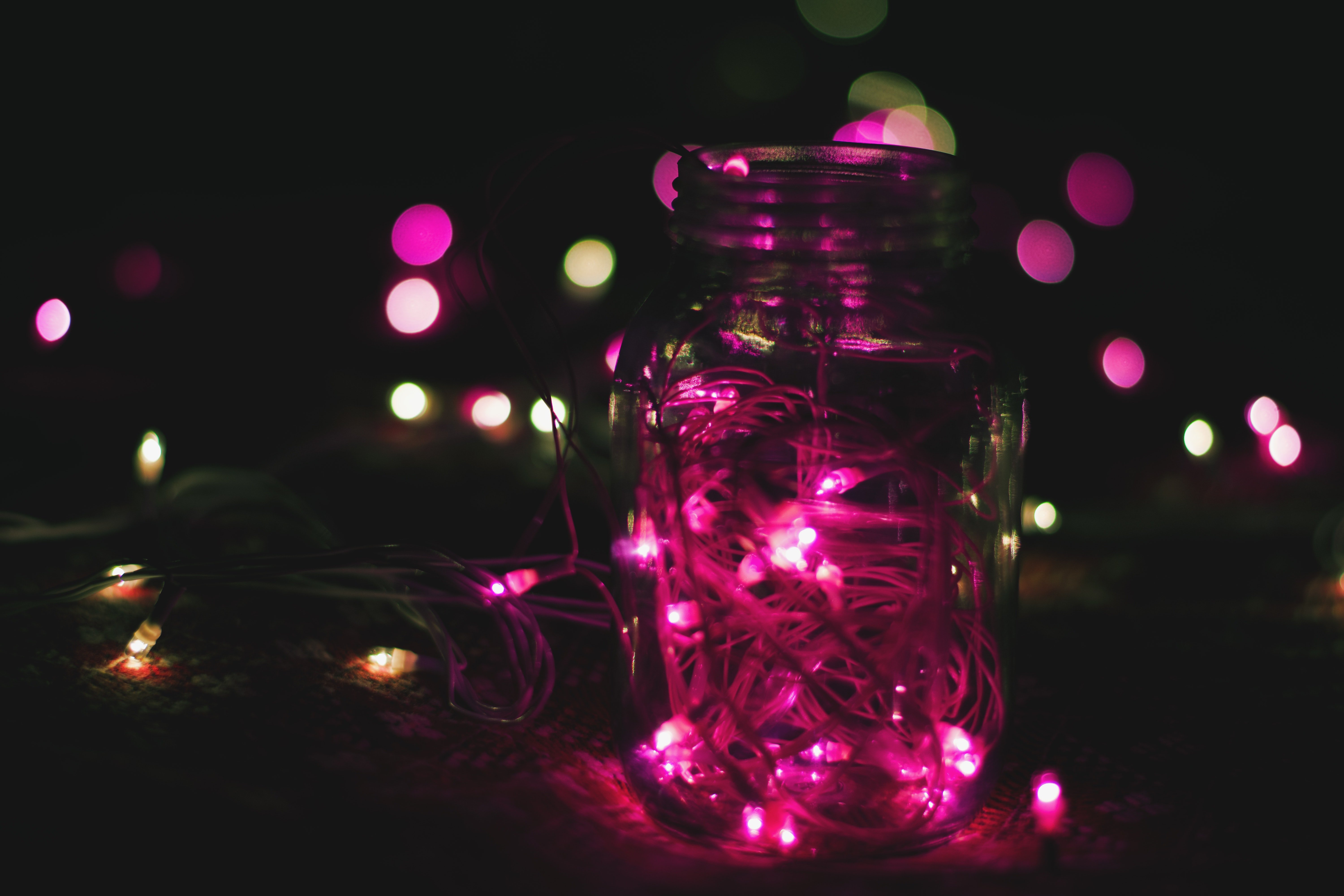 Pink String Lights on Clear Glass Mason Jar · Free