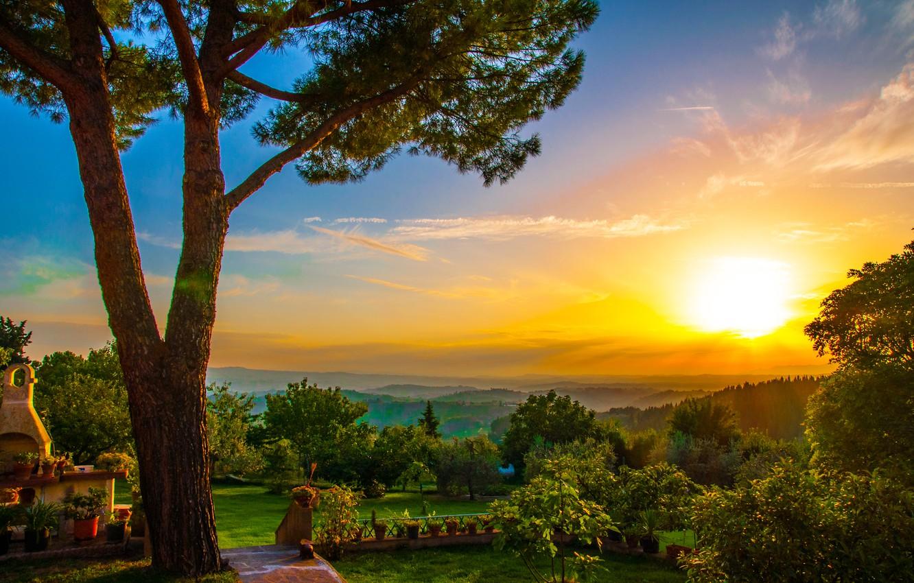 Wallpaper Sunset, Panorama, Italy, Italy, Sunset, Tuscany, Italia