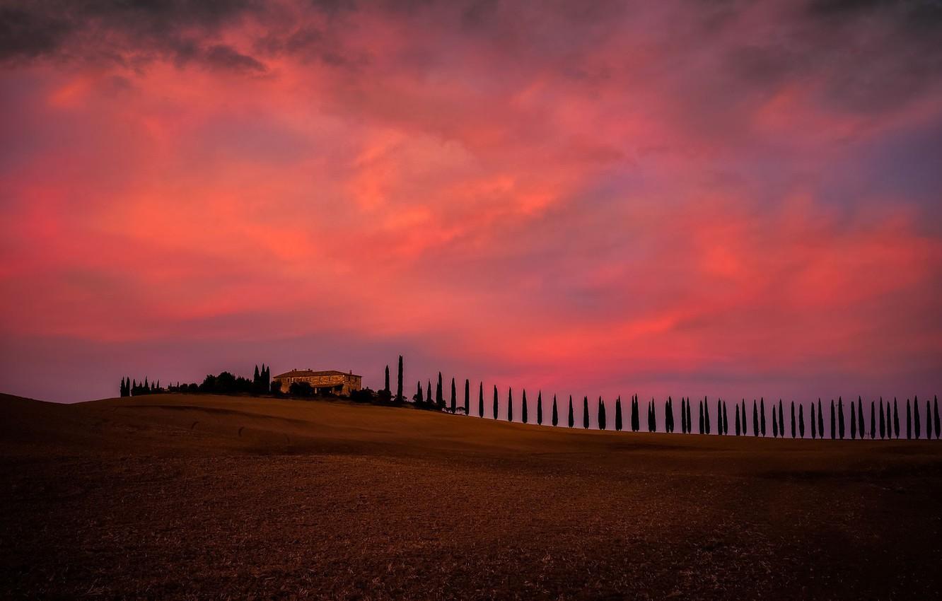 Wallpaper house, sky, trees, field, landscape, Italy, nature