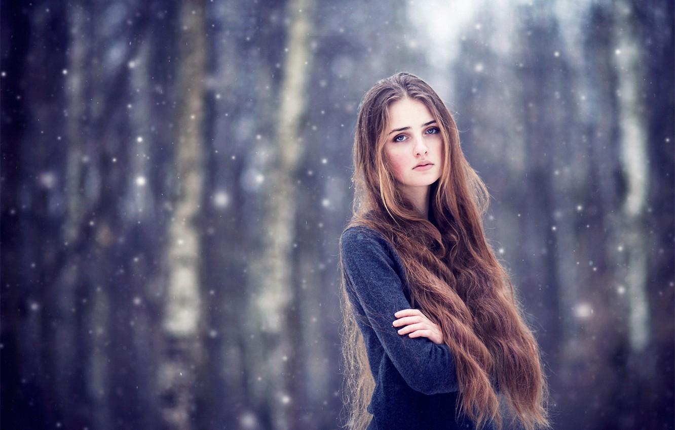 Wallpaper Girl, Snow, Brown Hair, Long Haired Image
