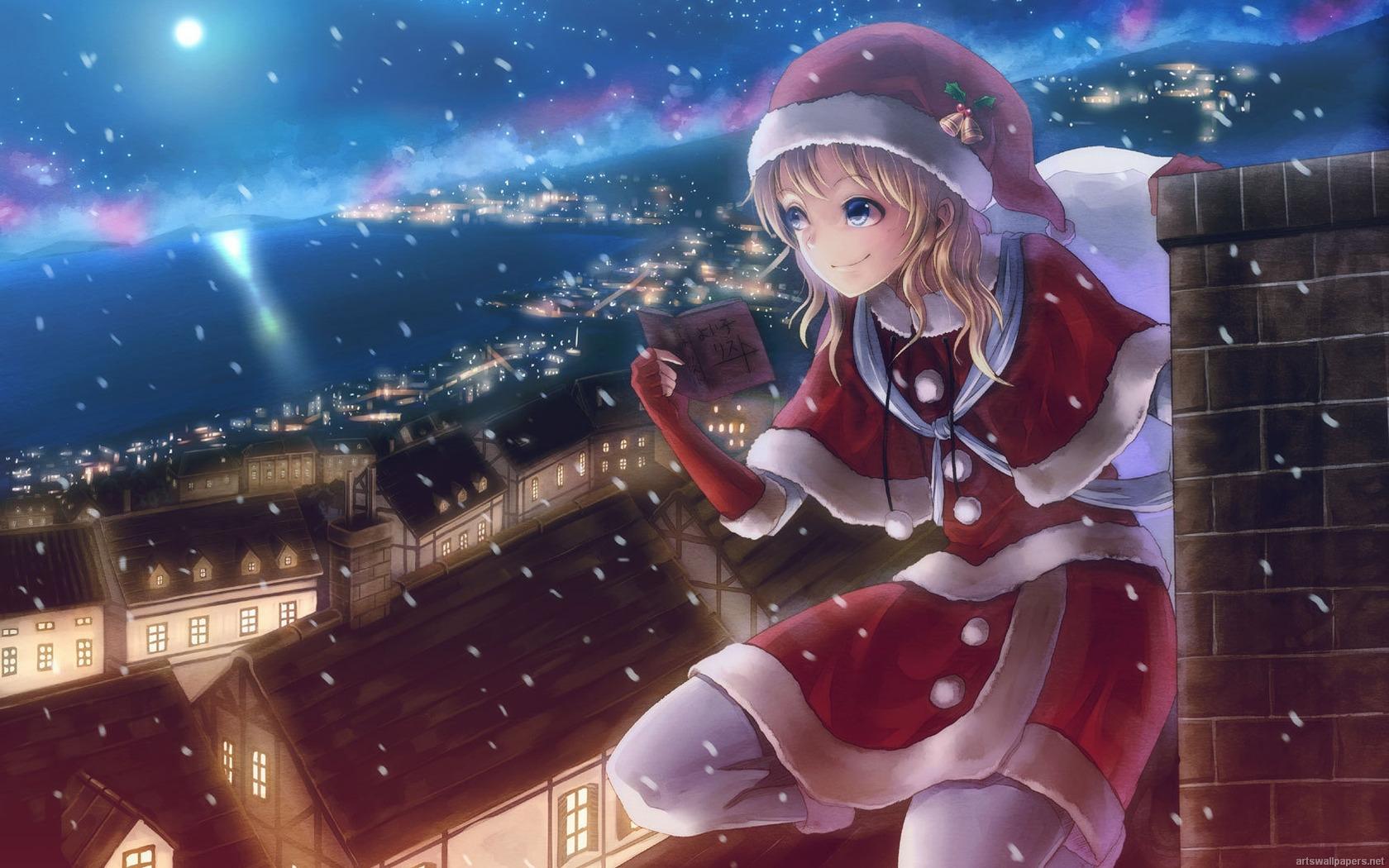 Cute Anime Girl Christmas Wallpaper HD