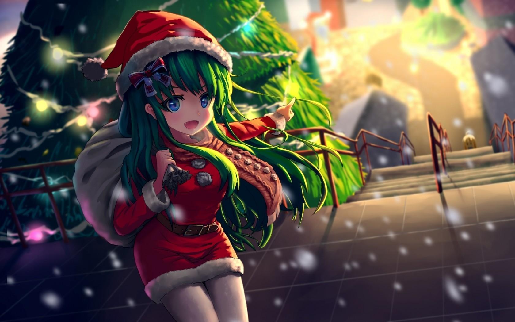 Download 1680x1050 Anime Girl, Christmas, Santa Costume