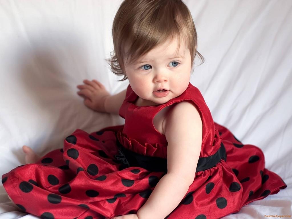 cute little baby girl in red dress wallpaper