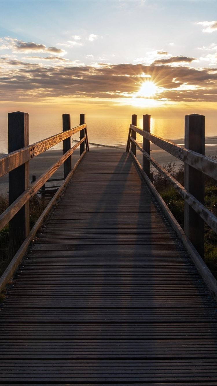 Bridge, Sea, Beach, Sunrise, Morning 750x1334 IPhone 8 7 6