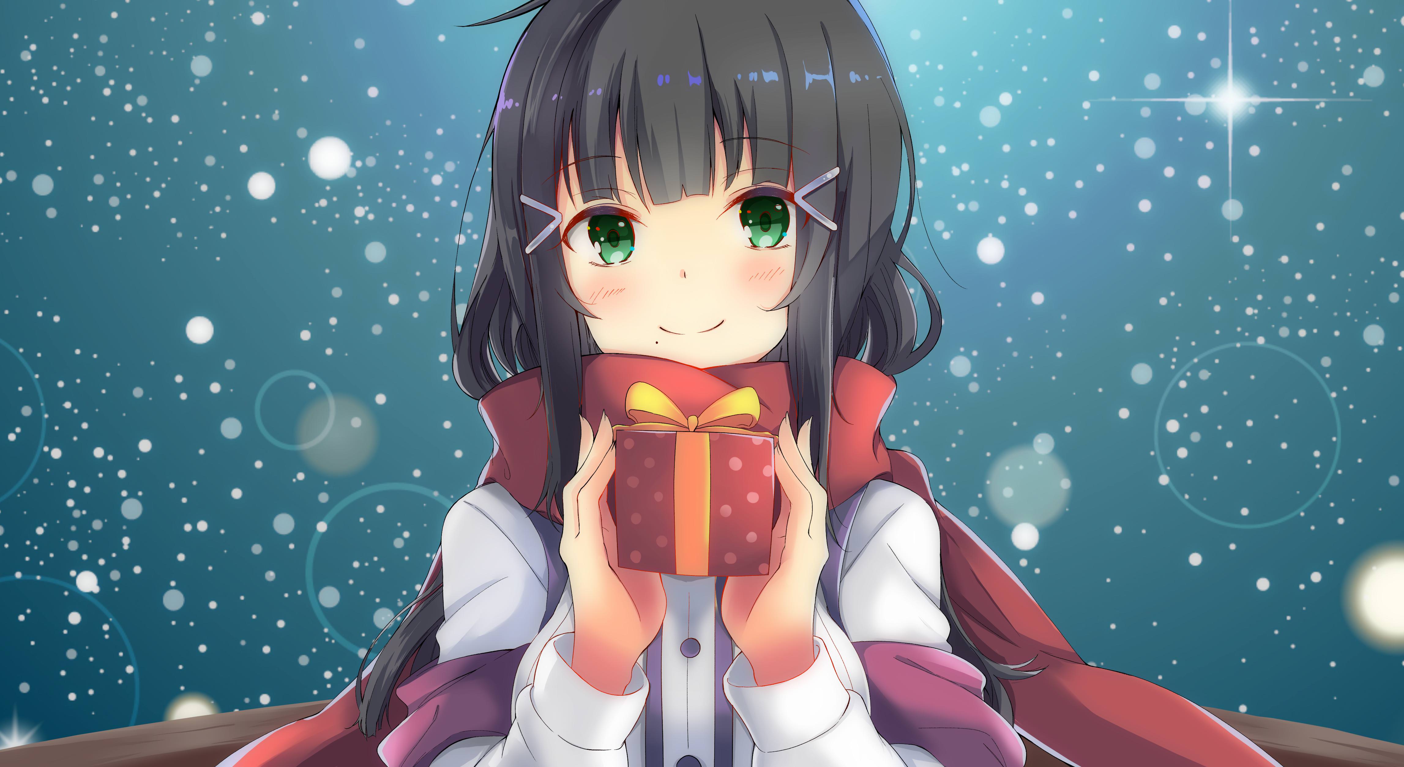 Wallpaper Anime girl, Xmas gift, Winter, HD, 4K