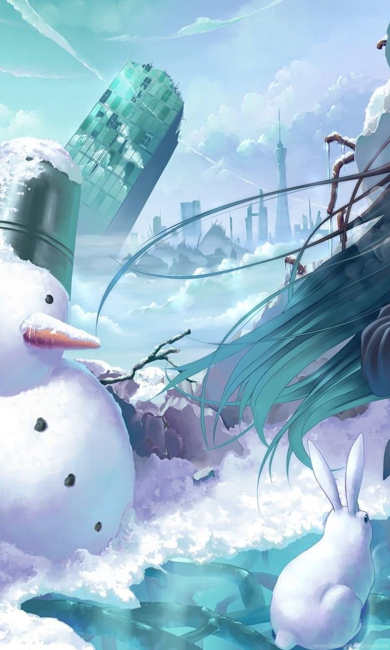 Winter Cityscapes Anime Snowman Wallpaper Desktop Background