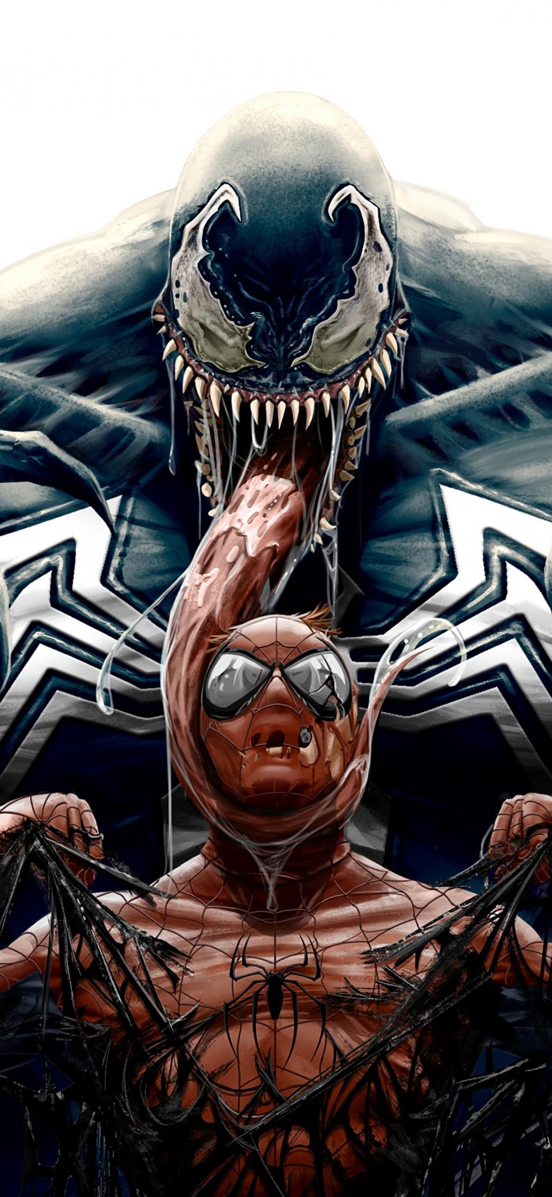 Download Spider Man, Venom, Marvel Comics, Superheroes, Art 1125x2436 Wallpaper, Iphone X, 1125x2436 HD Image, Background, 10336