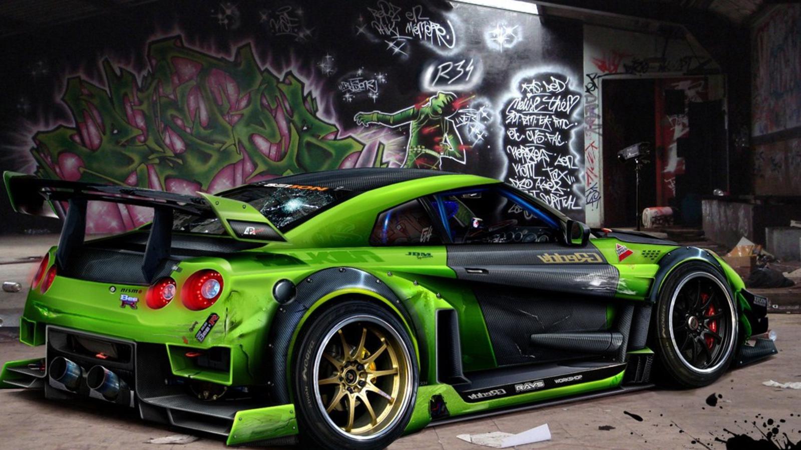 Free Wallpaper Downloads Green Car with Graffiti