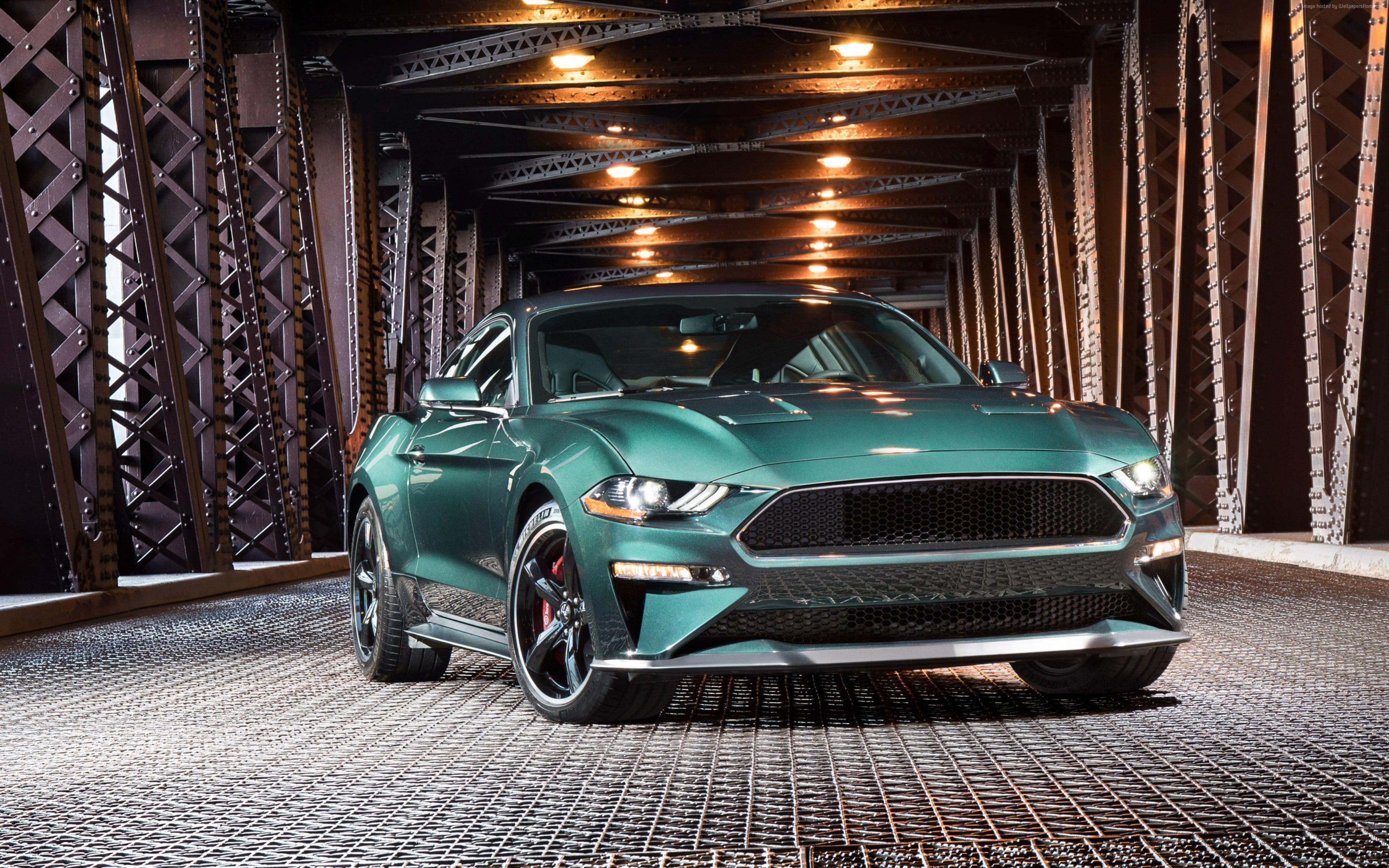 Green sports car, Ford Mustang Bullitt, 2018 Cars, 4k HD