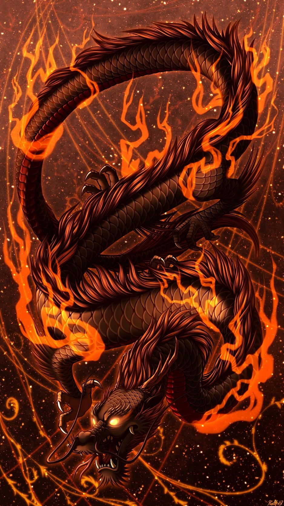 Download wallpaper 938x1668 dragon, fire, art, flame, snake