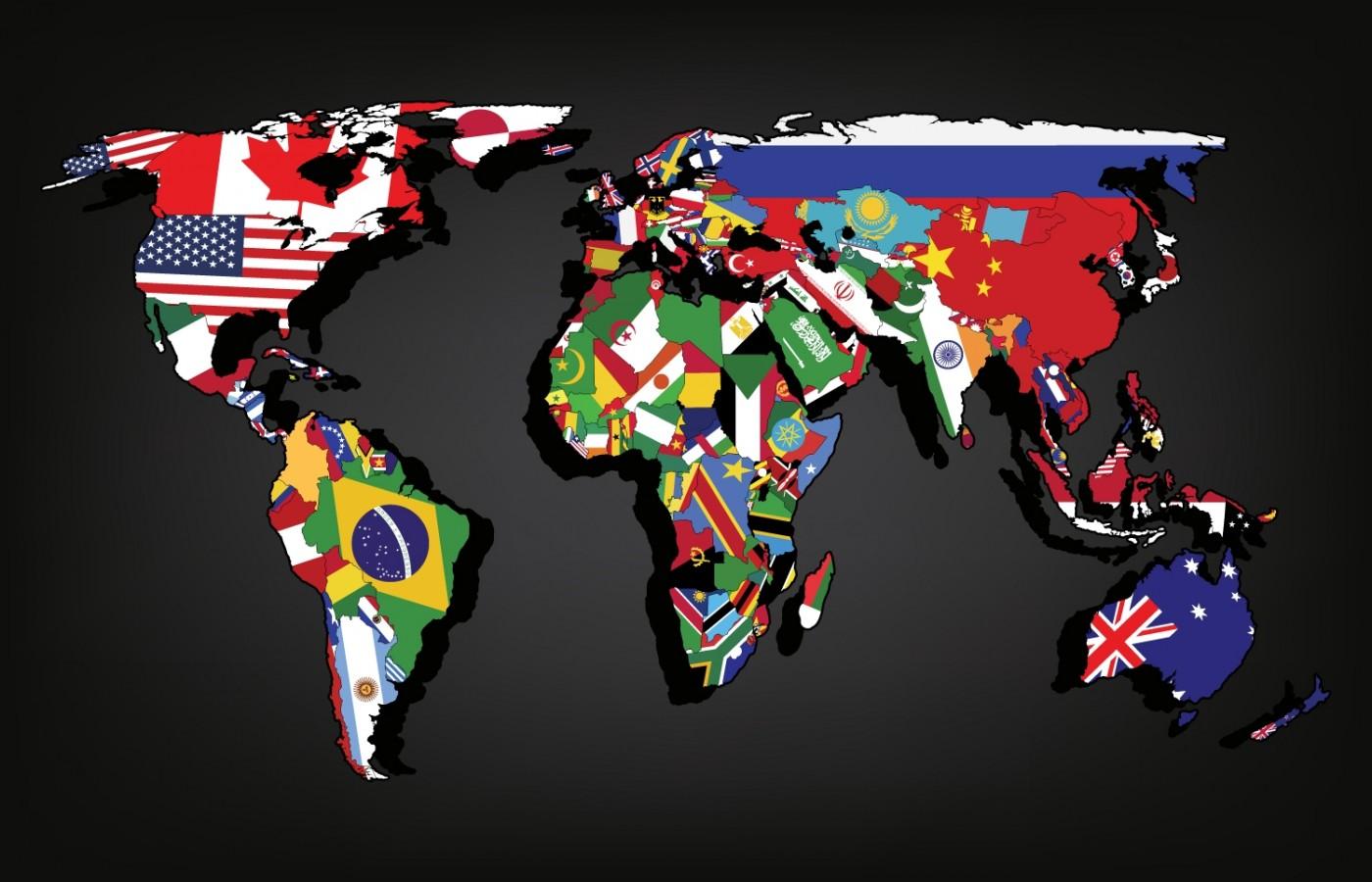 Colorful world map with country flags, custom wall mural