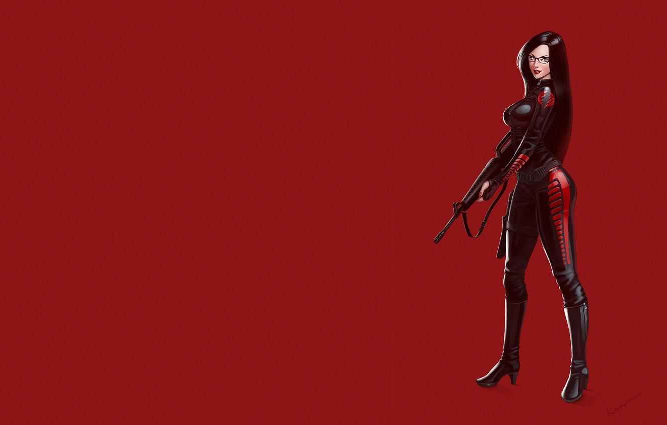 Wallpaper Girl, Red, Gun, Art, Cobra, Illustration, Weapon, Minimalism, G.I. Joe, Character, Kampona, by Kampona, Baroness, Baroness image for desktop, section минимализм