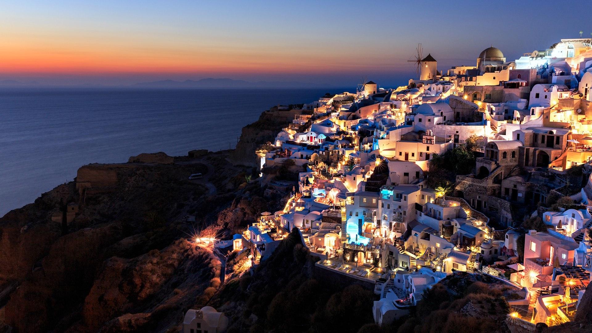 Греция остров Санторини ночь