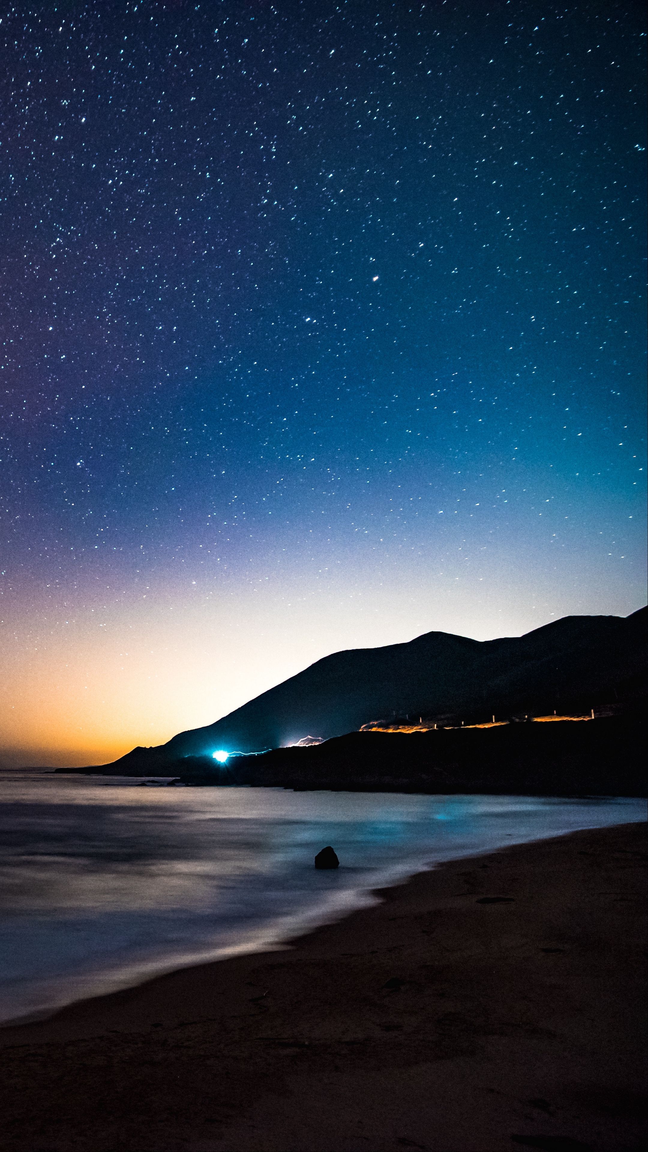 Nature starry sky, mountains, night #android #wallpaper k