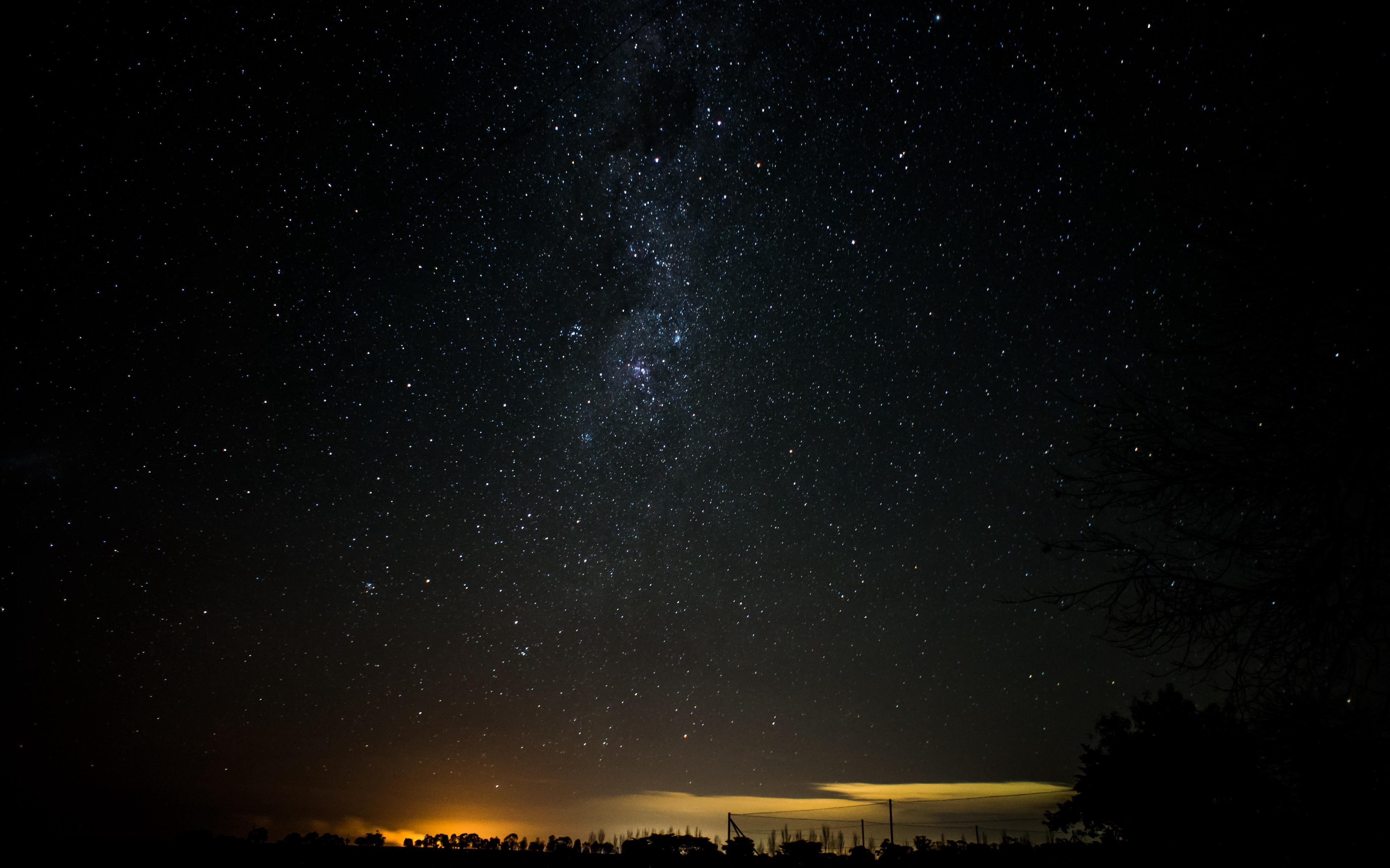 Download wallpaper 3840x2400 starry sky, night, horizon