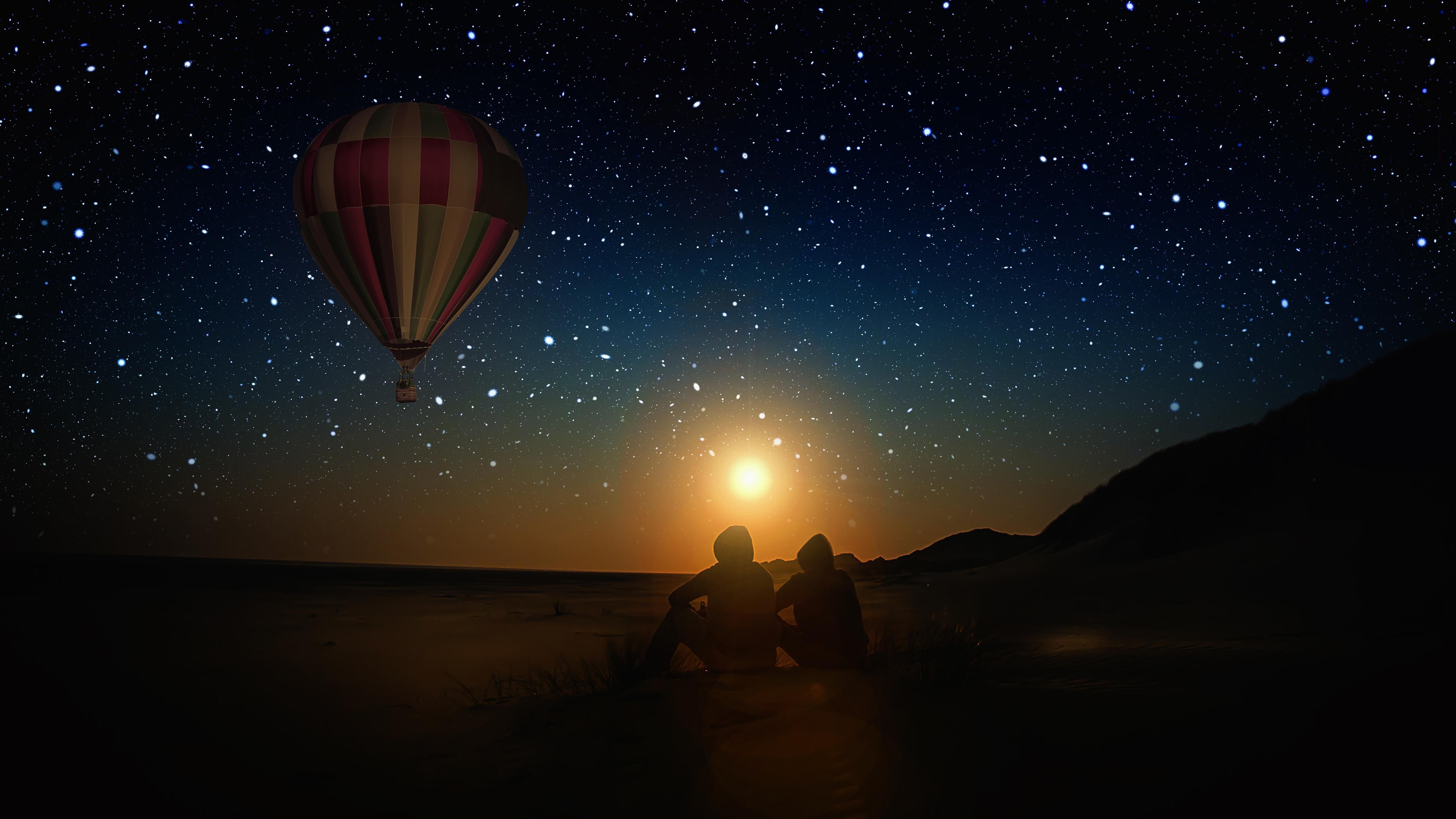 Download 5120x2880 Hot Air Balloon, Stars, Night, Scenic