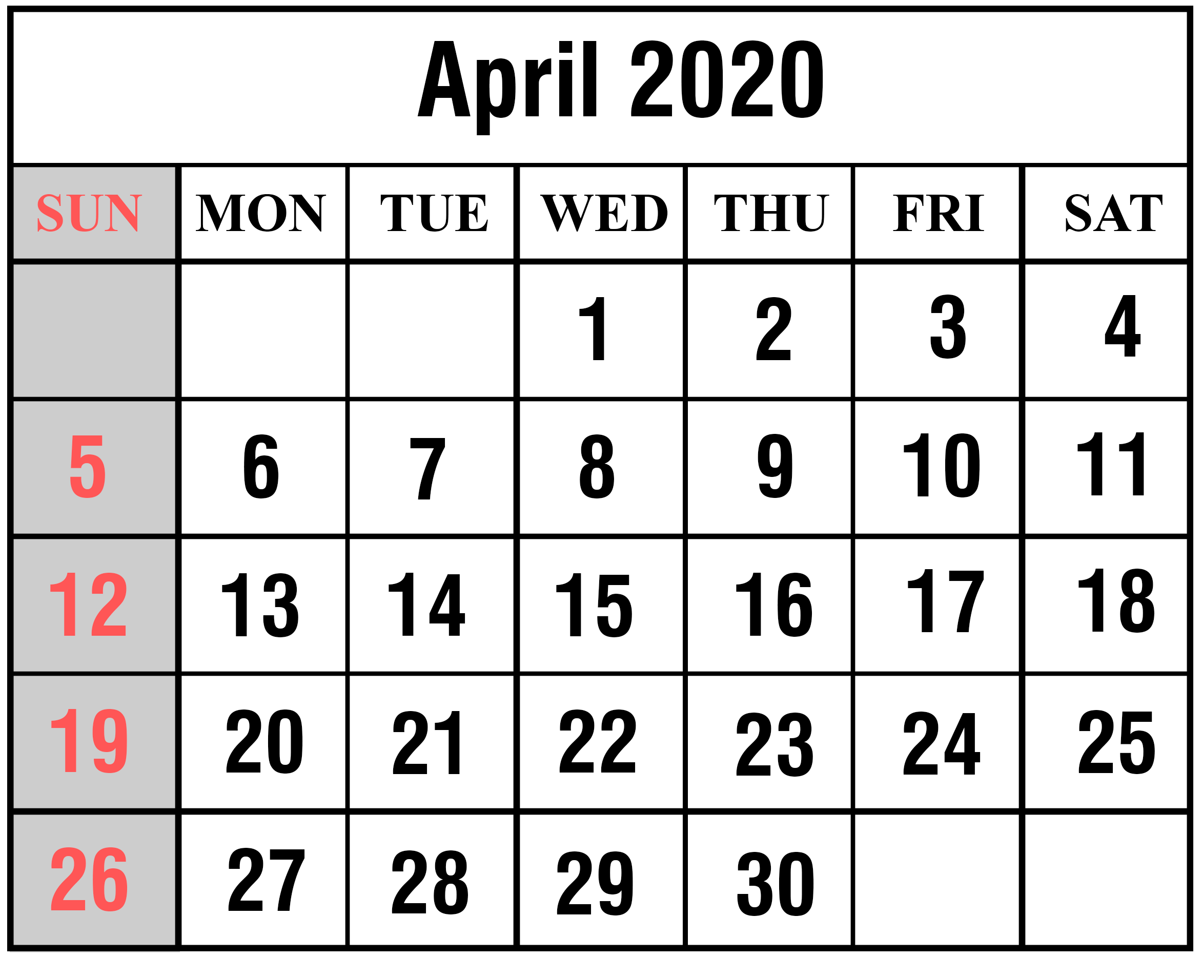 April 2020 Calendar Printable. April Calendars. Calendar