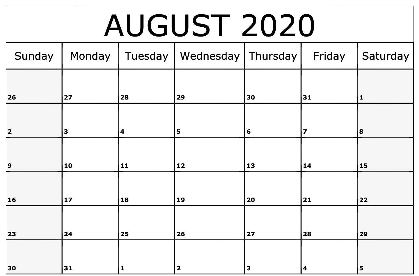 August 2020 Calendar. Monthly Calendars. Monthly