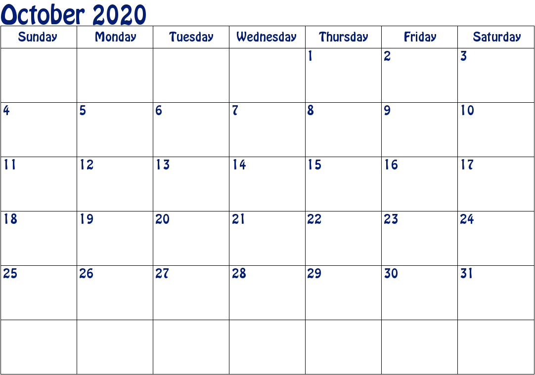 October 2020 Calendar PDF. Monthly Calendars. October