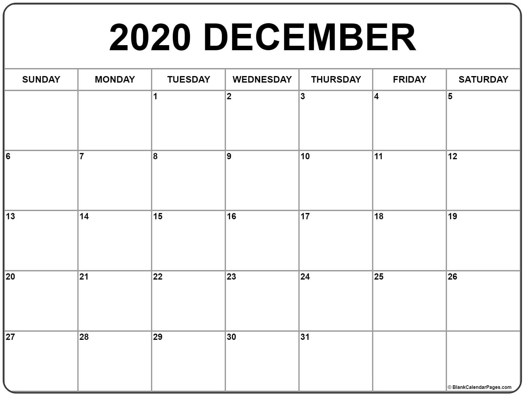 December 2020 Printable Calendar calendars