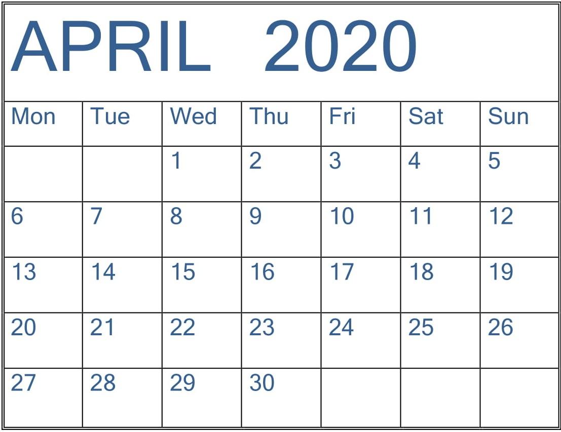 April Calendar 2020 Desktop Wallpaper Printable