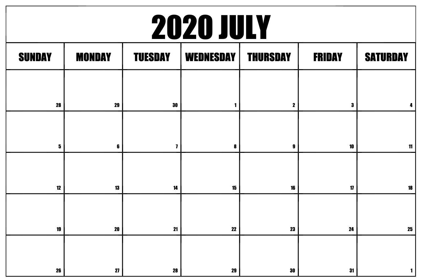 Free Printable July 2020 Calendar. Awesome Free Printable
