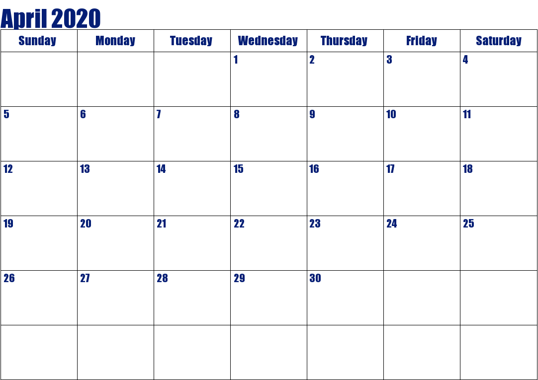 Free April 2020 Calendar