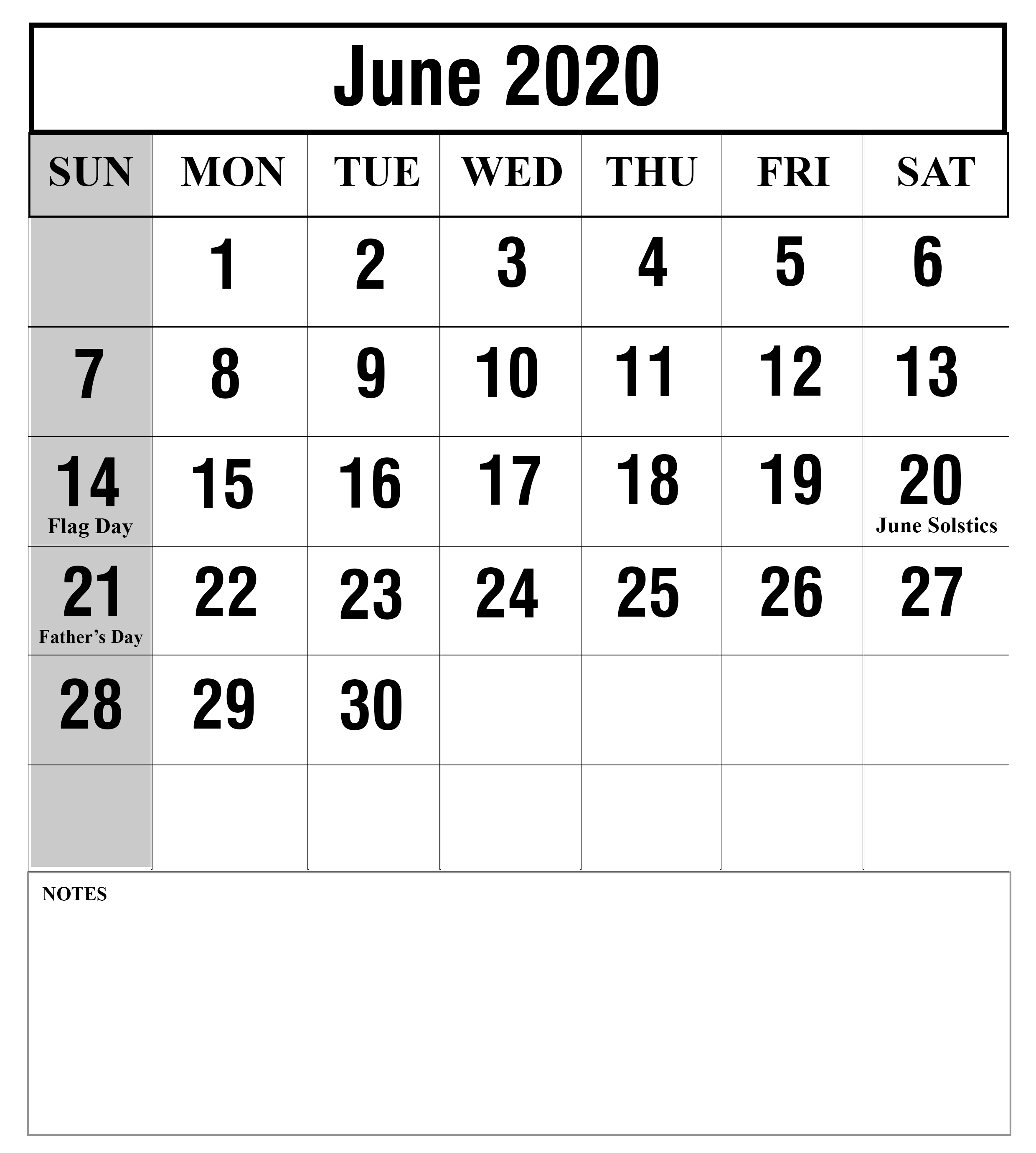 June 2020 Calendar PDF, Word, Excel Printable