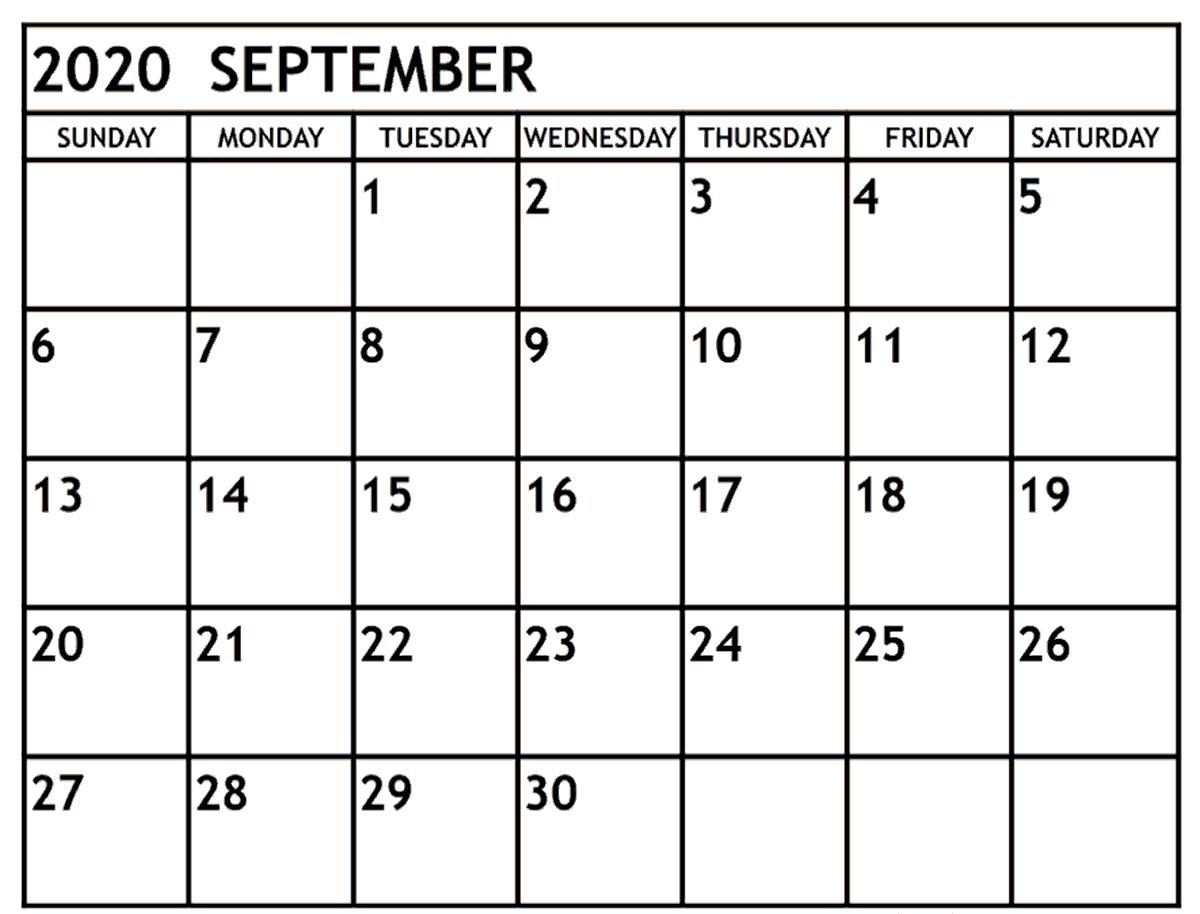 September 2020 Calendar. Free Monthly Blank