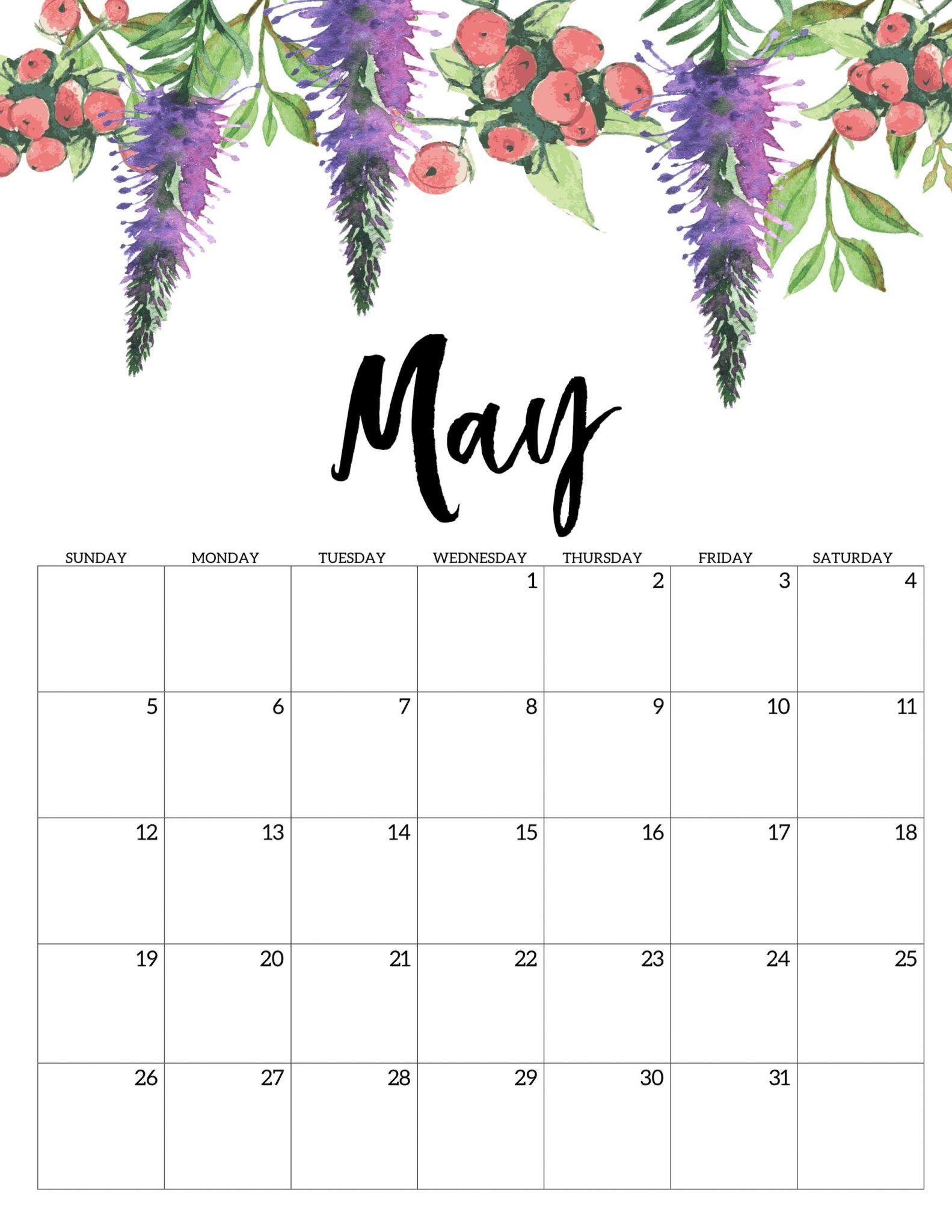 Floral May 2019 Cute Calendar. May 2019 Calendar. Free