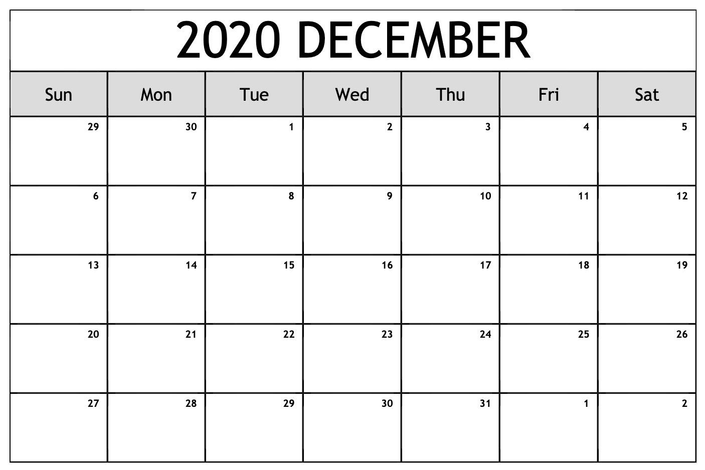 December 2020 Calendar PDF, Word, Excel Printable