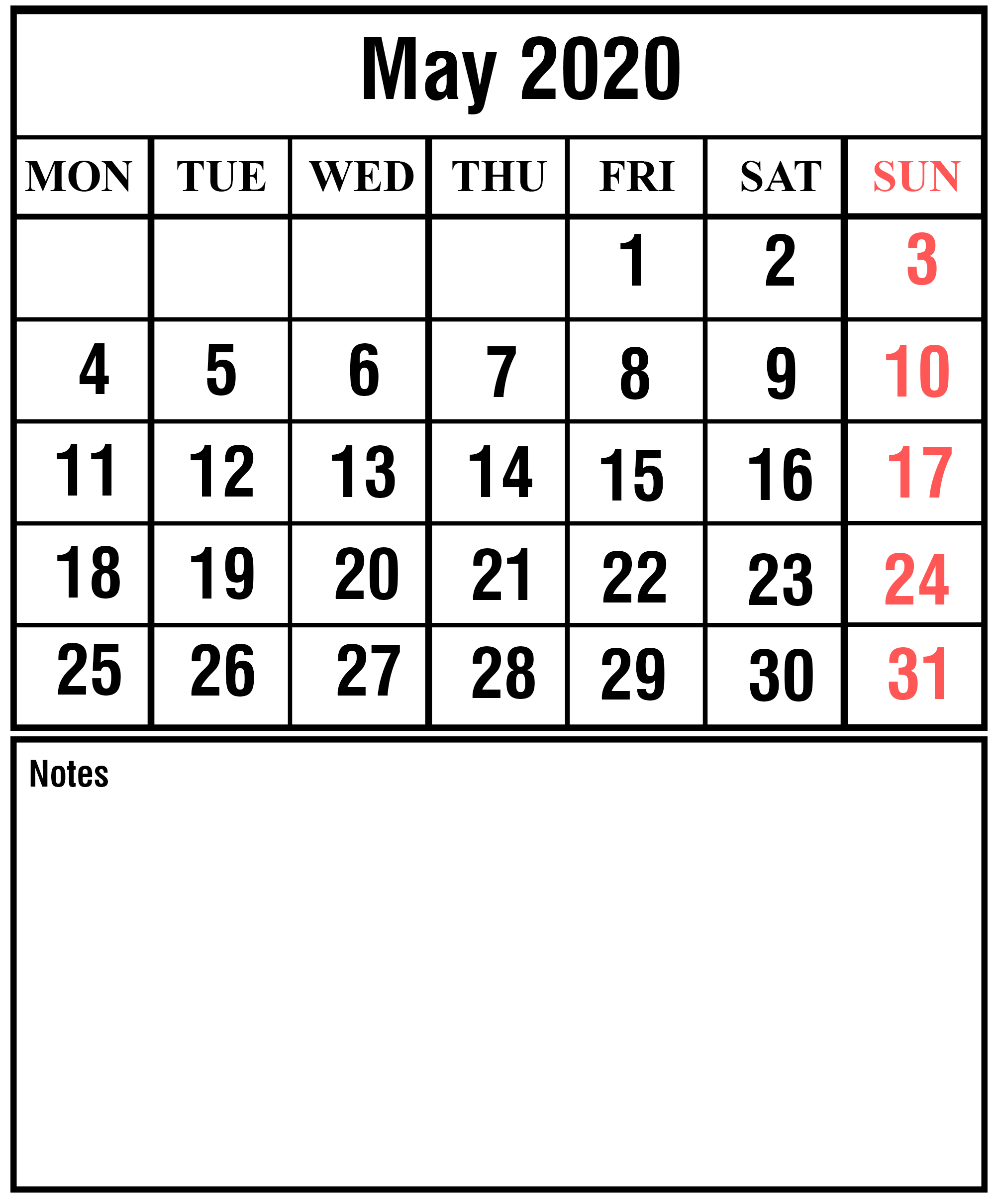 Download Free Printable May 2020 Calendar [PDF, Excel & Word