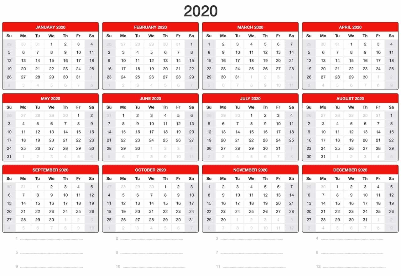 Calendar 2020 Printable With Holidays