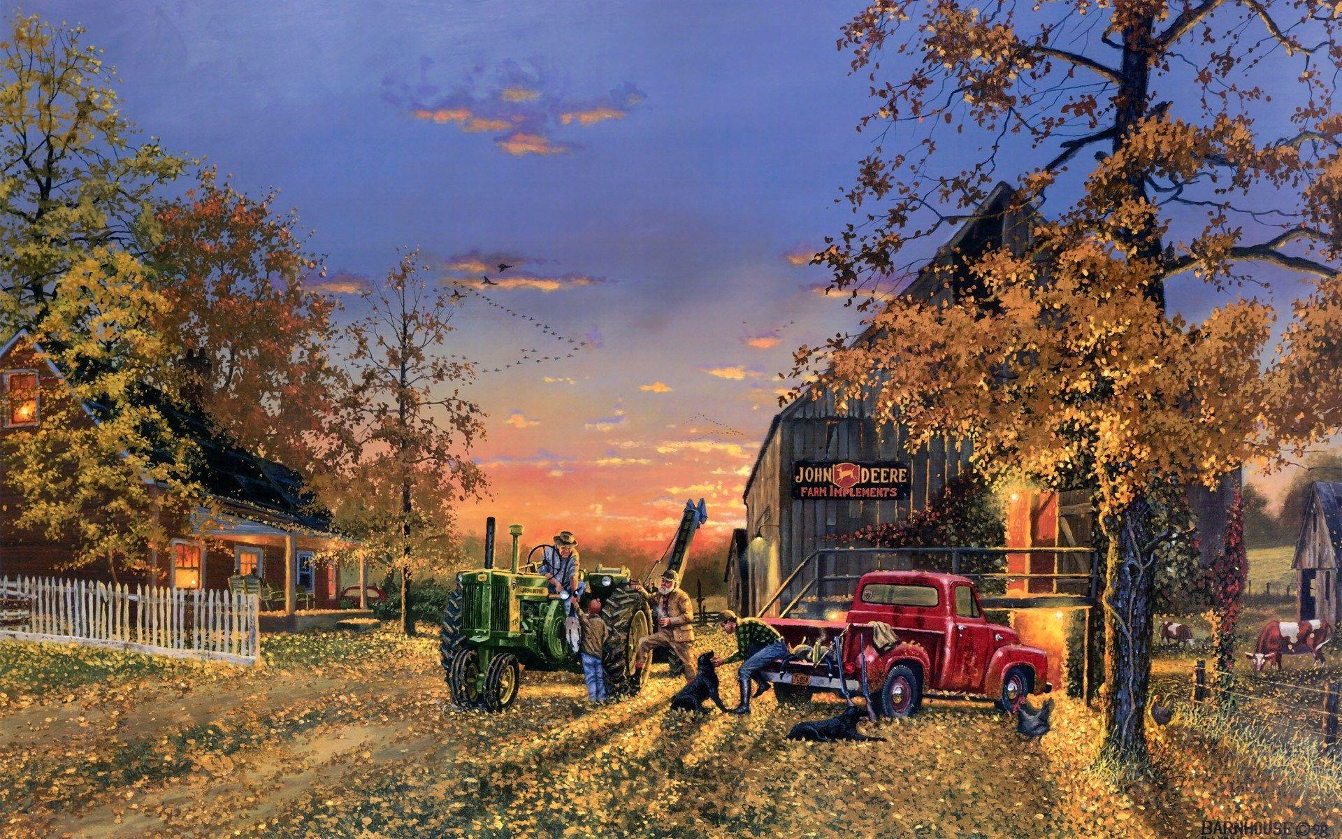 Dave Barnhouse Barnhouse Paintings Country Artistic Farm Vehicles Tractor People Landscapes Autumn Fall Seasons H. Scenery Paintings, Farm Paintings, Farm Scenery
