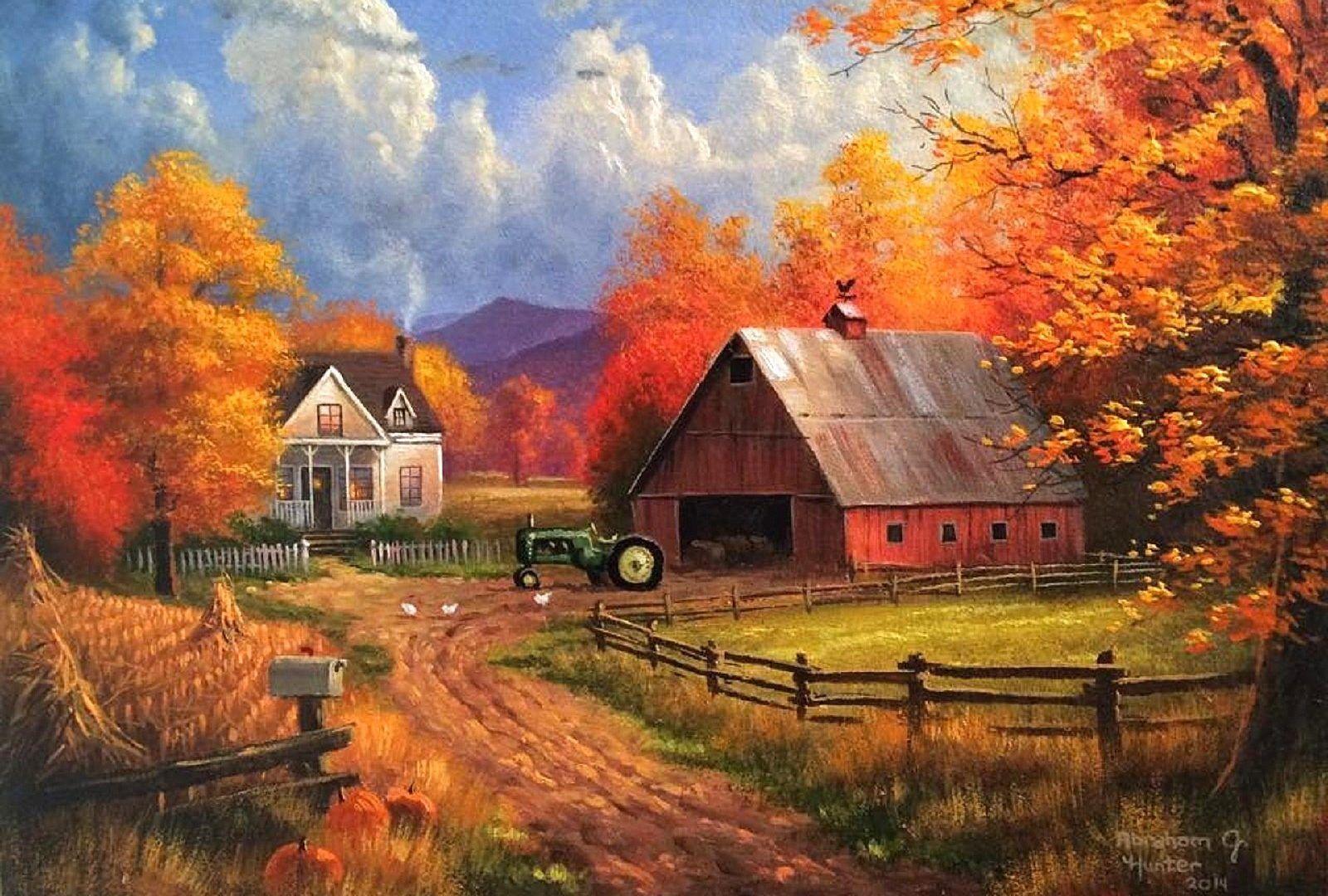 Farms: Autumn Farms Paintings Colors Trees Nature Fall Landscapes. Autumn landscape, Farm paintings, Autumn painting