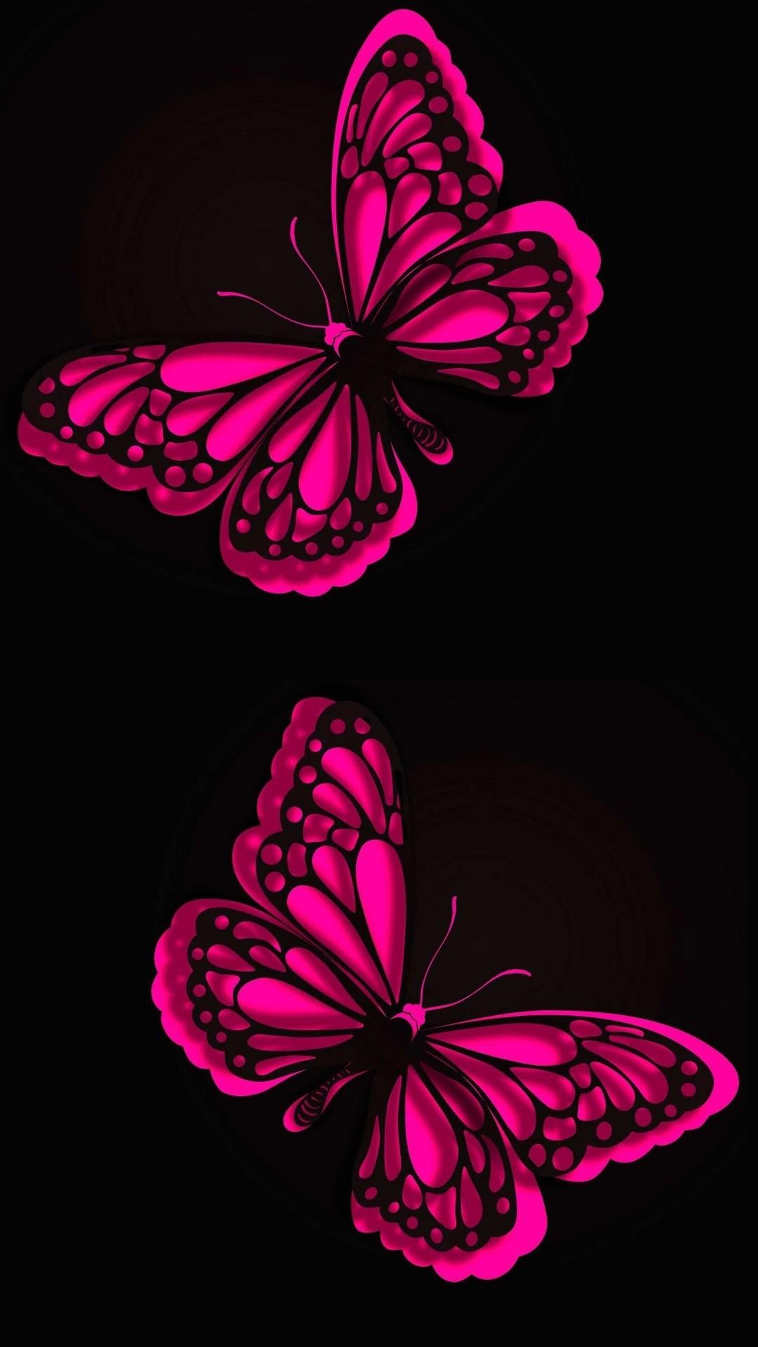 Mobile Wallpaper Pink Butterfly 3D iPhone Wallpaper