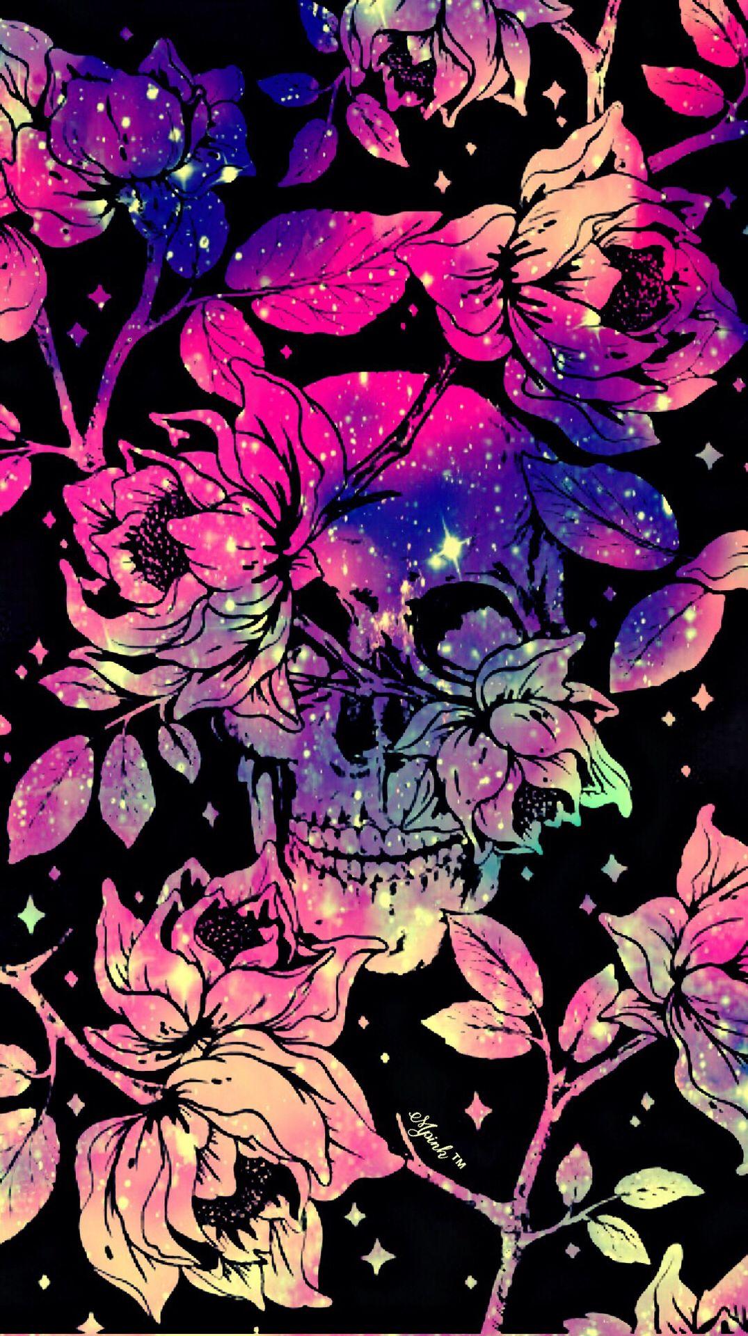 Skull & Roses Grunge Galaxy IPhone Android Wallpaper I