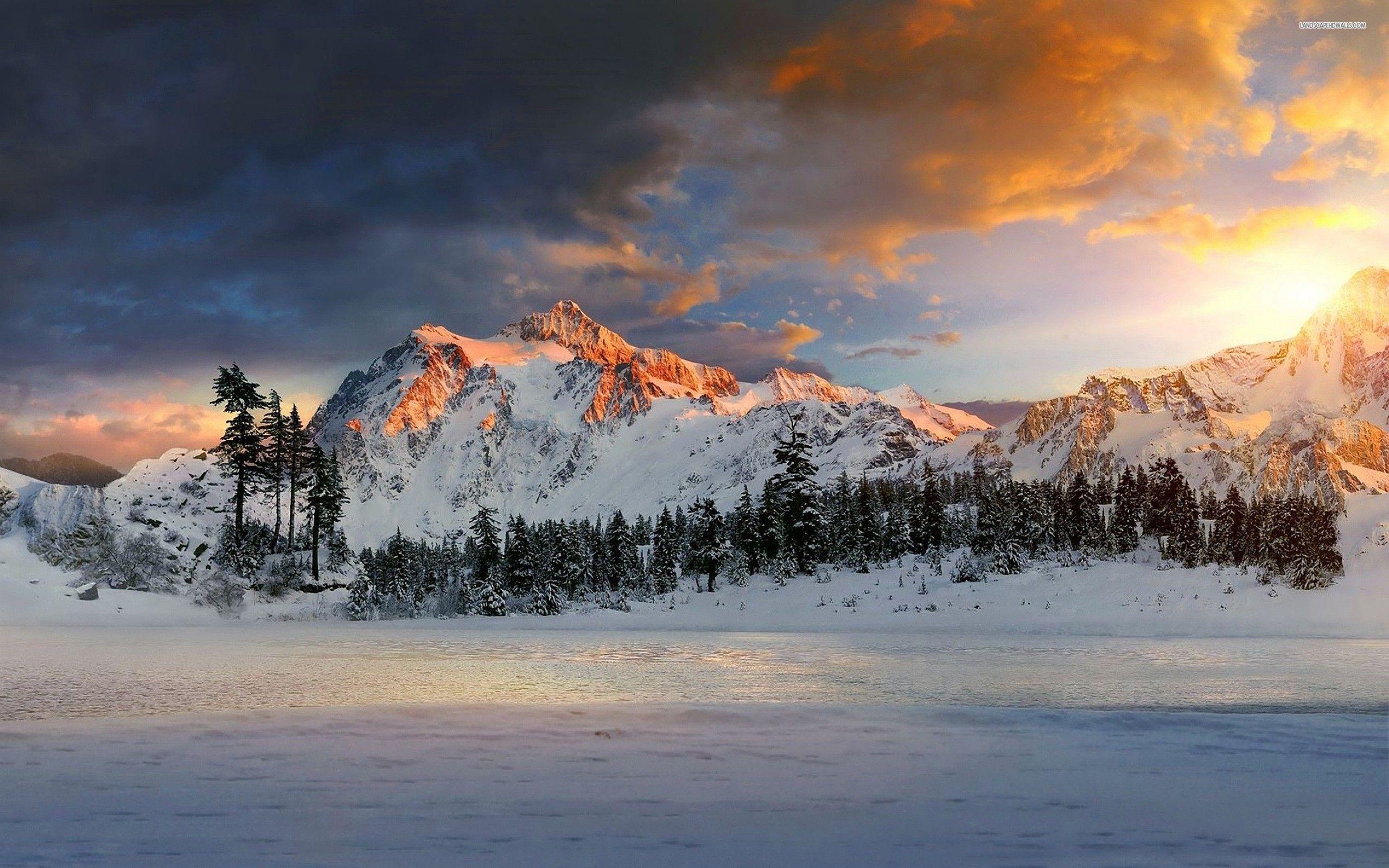 Sunset Snowy Mountains Wallpaper