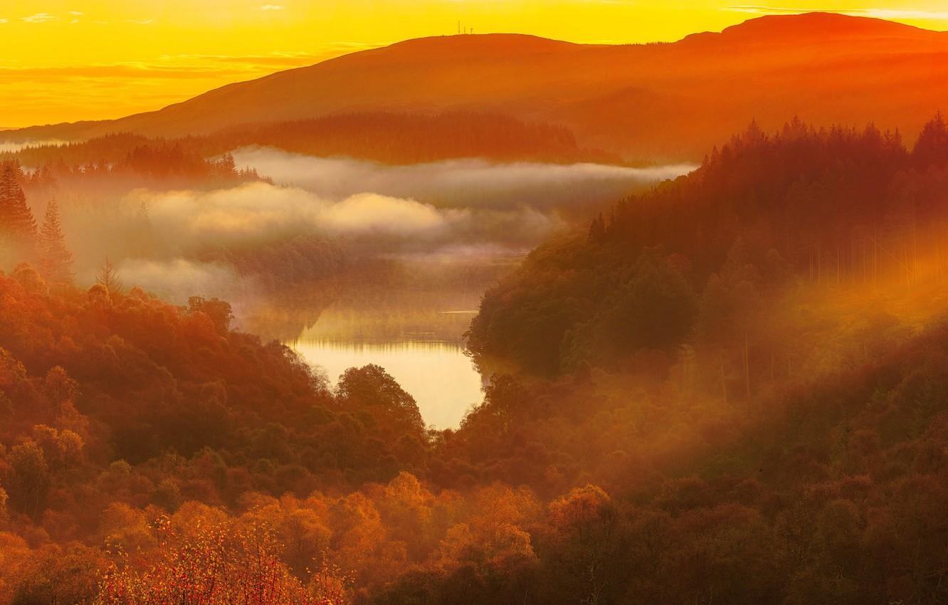 Wallpaper autumn, forest, mountains, lake, panorama image